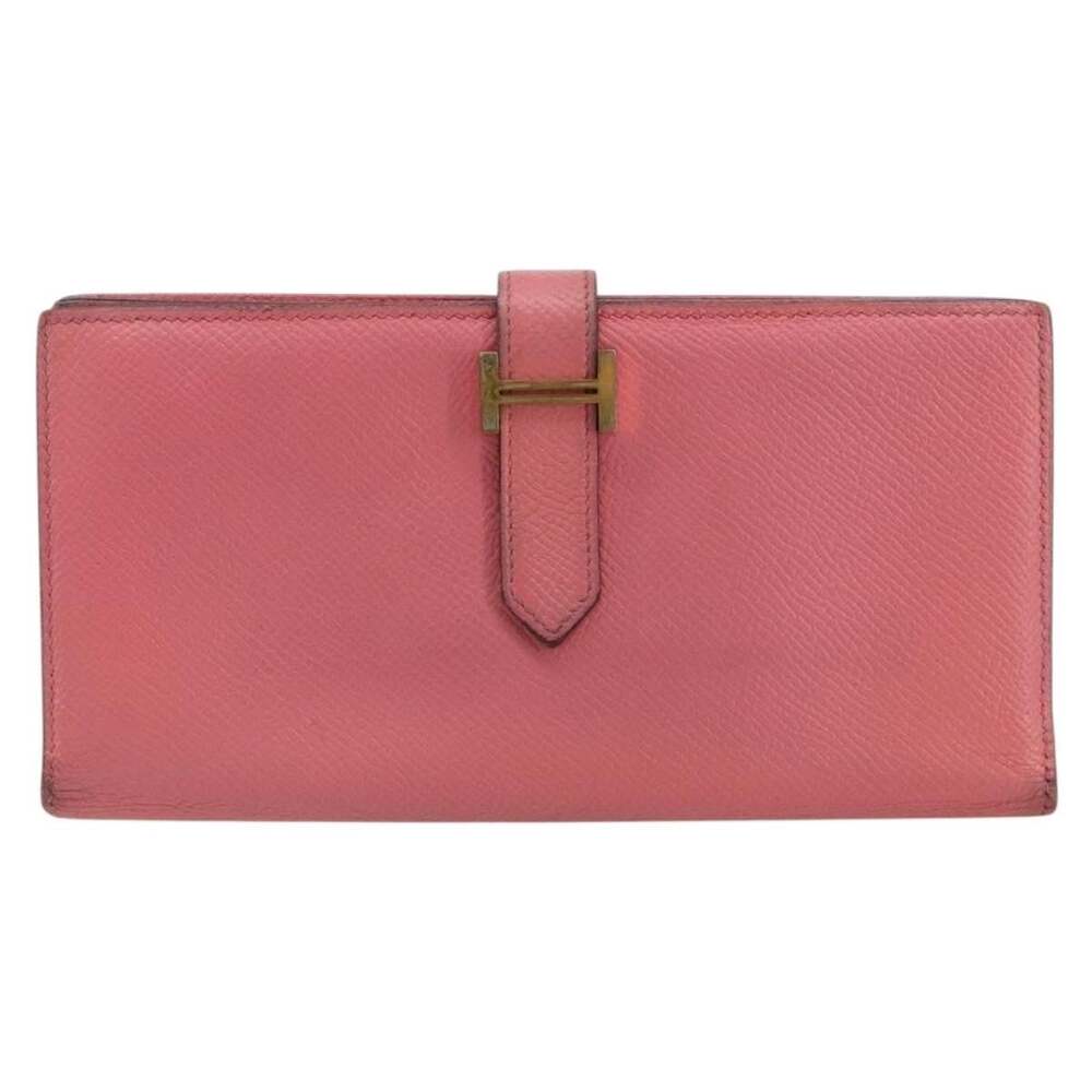 Hermes Leather Bearn Soufflet Wallet Pink